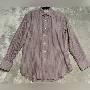 Robert Graham Button Down Flip Cuff Shirt Men’s Medium Purple Brown Stripe